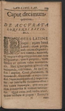 Caput decimumquintum. De Accurata Loquendi Ratione.