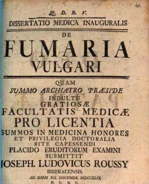 Diss. med. inaug. de fumaria vulgari