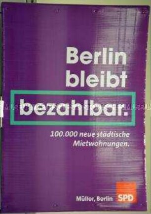 Wahlplakat des SPD-Landesverbandes Berlin zur Wahl des Berliner Abgeordnetenhauses am 18. September 2016