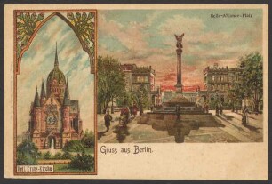 Ansichtskarte Heilig-Kreuz-Kirche und Belle-Alliance Platz