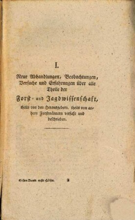 Journal für das Forst- und Jagdwesen. 1, 1. 1790