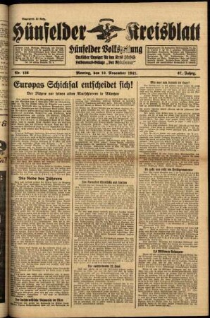 Ausgabe vom Montag, den 10. November 1941.