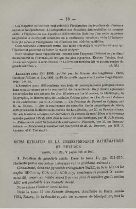 Notes extraites de la correspondance mathématique et physique.