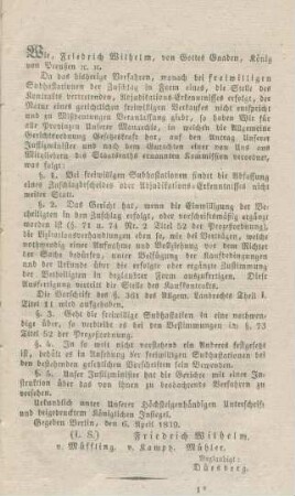 Wir, Friedrich Wilhelm, von Gottes Gnaden, König von Preußen etc.