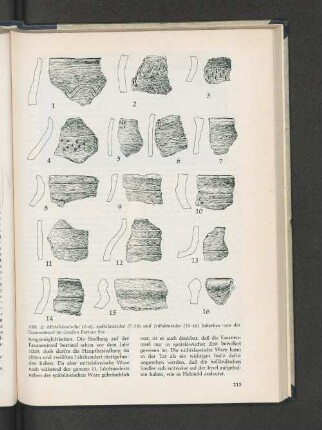 Abb.2: Mittelslawische (1-6), spätslawische (7-14) und frühdeutsche Scherben von der Fasaneninsel im Großen Eutiner See.