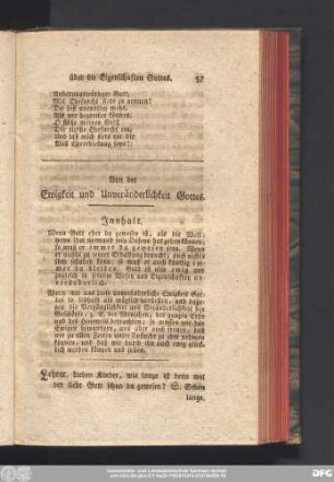 Von der Ewigkeit und Unveränderlichkeit Gottes.