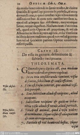 CAPUT II. De visu in genere, definitione & subiecto recipiente.