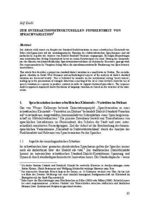 Zur interaktionsstrukturellen Fundiertheit von Sprachvariation