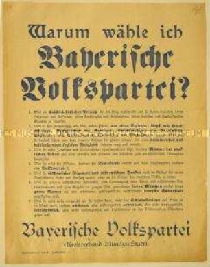 Programmatischer Wahlaufruf der Bayerischen Volkspartei