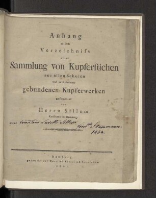 Anhang zu dem Verzeichniss einer Sammlung von Kupferstichen aus allen Schulen und verschiedenen gebundenen Kupferwerken