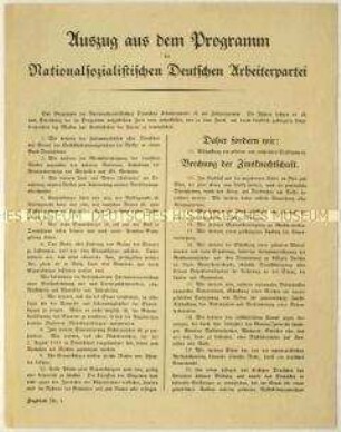 Flugblatt mit einem Auszug aus dem politischen Programm der NSDAP