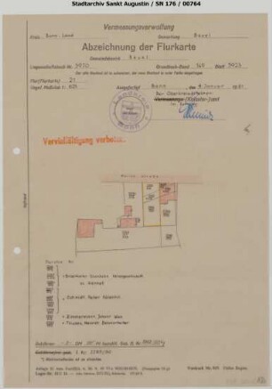 Beuel: Abzeichnung der Flurkarte. Grundstücke an der Marienstraße. Auszug aus dem Kataster.