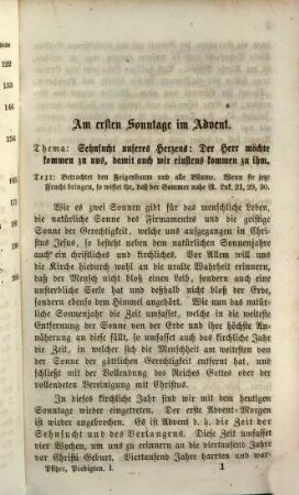 Der Geist des katholischen Kirchenjahres : dargestellt in Kanzelvorträgen über die sonn- und festtäglichen Perikopen ; gehalten in der Stadtpfarrkirche zu Schwäbisch-Gmünd ; in vier Theilen, 1. Advents- und Weihnachts-Predigten