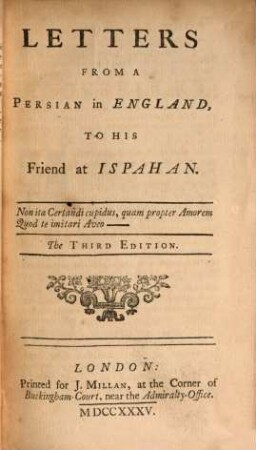 Letters From A Persian in England, To his Friend at Ispahan
