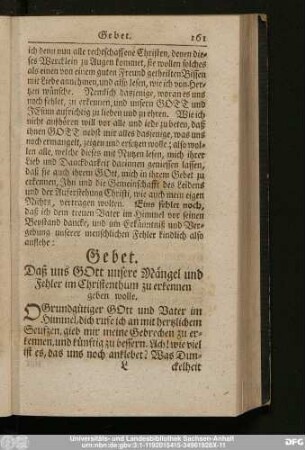 Gebet. Daß uns Gott unsere Mängel und Fehler im Christenthum zu erkennen geben wolle.