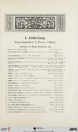 I. Abtheilung Kunst-Sammlung F. Hoster, Geldern (Nr. 1-390)