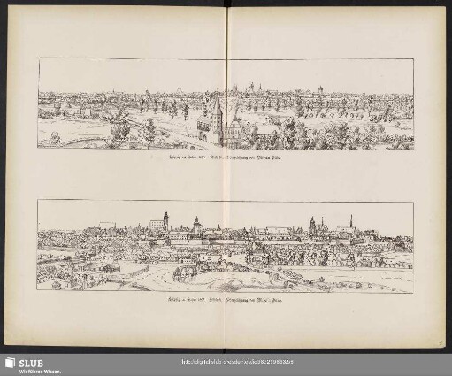 Leipzig im Jahre 1628. Westseite. Federzeichnung von Wilhelm Dilich. Leipzig im Jahre 1628. Südseite. Federzeichnung von Wilhelm Dilich