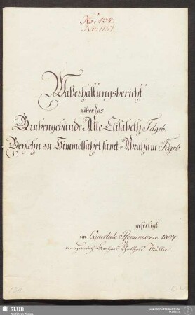 Waßerhaltungsbericht uiber das Grubengebäude Alte Elisabeth Fdgrb. Beylehn zu Himmelfahrt samt Abraham Fdgrb.