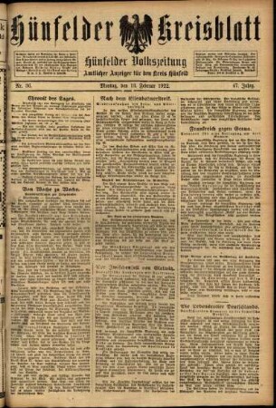 Ausgabe vom Montag, den 13. Februar 1922.