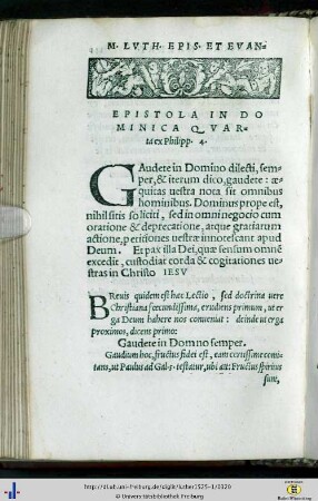 Epistola in Dominica Quarta ex Philipp. 4.