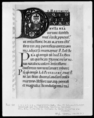 Gebetbuch aus dem Benediktinerinnenkloster Sankt Erentrud auf dem Nonnberg — Initiale D mit dem heiligen Martin, Folio 131recto