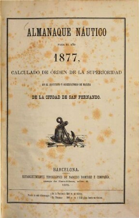 Almanaque náutico : para el año .... 1877 (1875)
