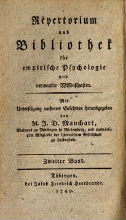 Repertorium und Bibliothek für empirische Psychologie und verwandte Wissenschaften. 2, 2. 1799