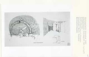 Sternwarte Teufelsberg, Berlin-Grunewald (Diplomarbeit bei Bernhard Hermkes): Große Refraktorkuppel, Aufgang, Perspektivische Ansichten