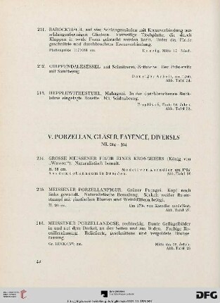 V. Porzellan, Gläser, Fayence, Diverses (Nr. 214-304)
