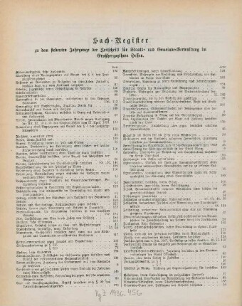 Sach-Register zu dem siebenten Jahrgange der Zeitschrift für Staats- und Gemeinde-Verwaltung im Großherzogthum Hessen