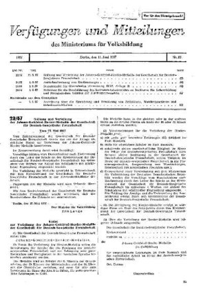 Stiftung und Verleihung der Johann-Gottfried-Herder-Medaille der Gesellschaft für Deutsch-Sowjetische Freundschaft : 23/57 vom 27. Mai 1957