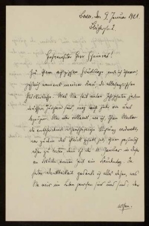 Brief von Martin Wolff an Otto von Gierke, Bonn, 9.1.1921
