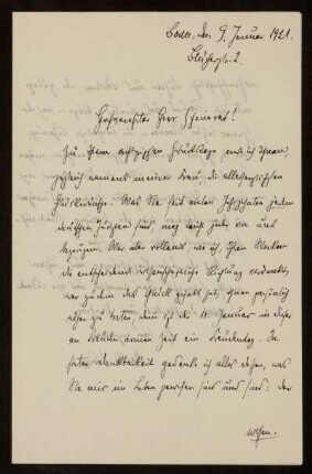 Brief von Martin Wolff an Otto von Gierke, Bonn, 9.1.1921