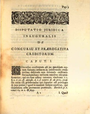 Disp. iur. inaug. de concursu et praerogativa creditorum
