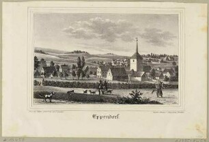 Ortsansicht von Eppendorf in Mittelsachsen mit der alten Kirche, aus Sachsens Kirchen-Galerie von Hermann Schmidt, Bd. 2 1838
