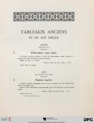 Tableaux Anciens et du XIX Siècle (Nr. 1-66)