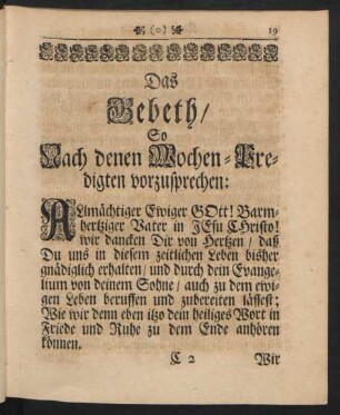 Das Gebeth / So Nach denen Wochen-Predigten vorzusprechen