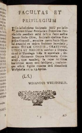 3r-3v, Facultas Et Privilegium; Ad Lectorem Religiosum