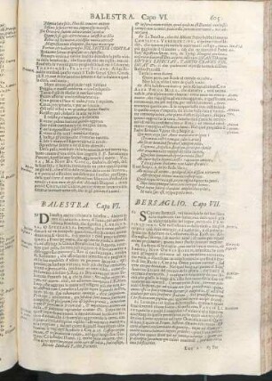 Balestra. Capo VI. [Bersaglio. Capo VII., Bomba. Capo VIII., Clava. Capo IX., Elmo. Capo X., Faretra. Capo XI., Frombola. Capo XII., Asta, Lancia. Capo XIII., Insegna, Bandiera Capo XIV., Manoppola. Capo XV., Padiglione, Capo. XVI., Saeta, Freccia. Capo XVII., Scvdo Capo XVIII., Spada. Capo XIX., Trambvro Cap. XX., Tromba Cap. XXI.]