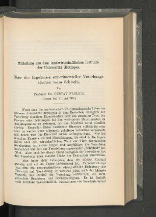 Mitteilung aus dem landwirtschaftlichen Institute der Universität Göttingen.