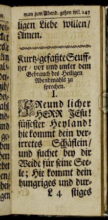 Kurtz-gefaßte Seufftzer/ vor und unter dem Gebrauch des Heiligen Abendmahls zu sprechen