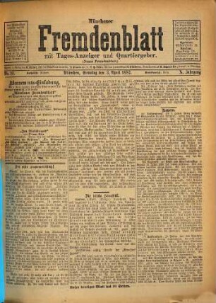 Münchener Fremdenblatt : mit Tagesanzeiger und Quartiergeber. 1887,4/6 = Jg. 10