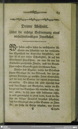 Dritter Abschnitt. Uiber die richtige Bestimmung eines verhältnismäßigen Zinnsfußes