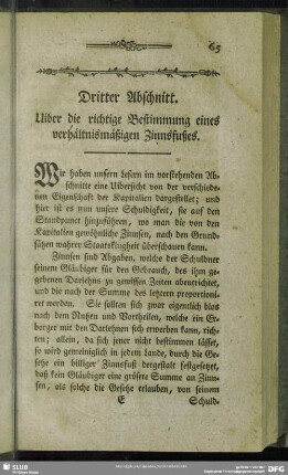 Dritter Abschnitt. Uiber die richtige Bestimmung eines verhältnismäßigen Zinnsfußes