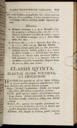 Classis Quinta. Plantae Flore Polypetalo Cruciformi.
