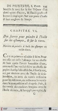 Chap. VI. : Des secrets pour peindre à l’huile sur les estampes & sur le verre