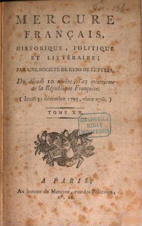 Mercure de France. 1795, 20