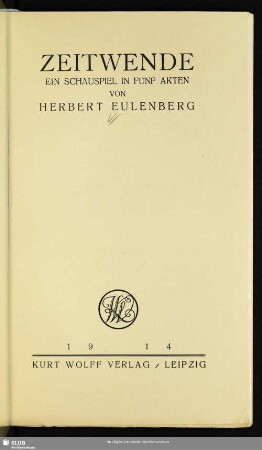 Zeitwende : ein Schauspiel in fünf Akten