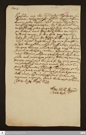 Leumundszeugnis von Heinrich Wilhelm Rappard für den Kandidaten der Theologie Gebhard.