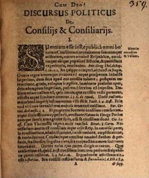 Discursus politicus de consiliis et consiliariis